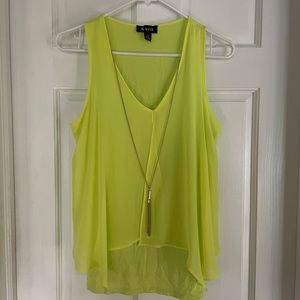 A. Buyer,  Size M, tank dress top. Chartreuse, gold necklace attached.